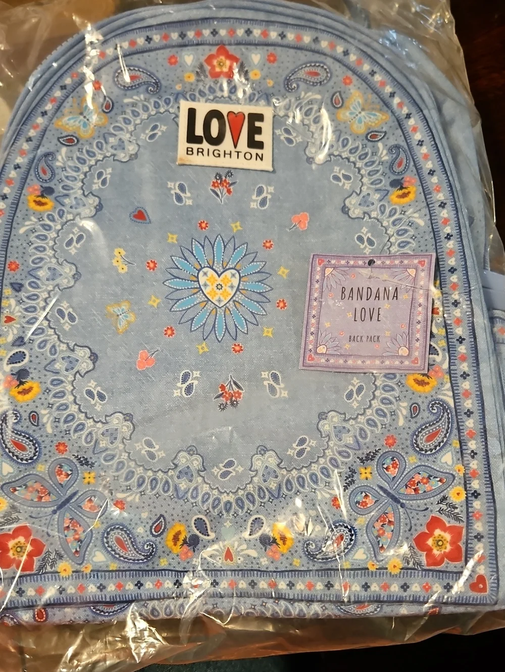 Brighton Light Blue Bandana Love Backpack with Multicolor Floral Accents